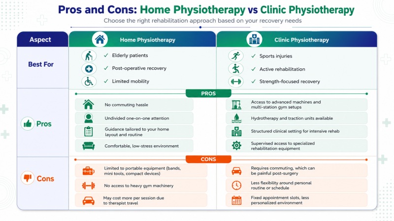 Pros and Cons of Home and Clinic Physiotherapy