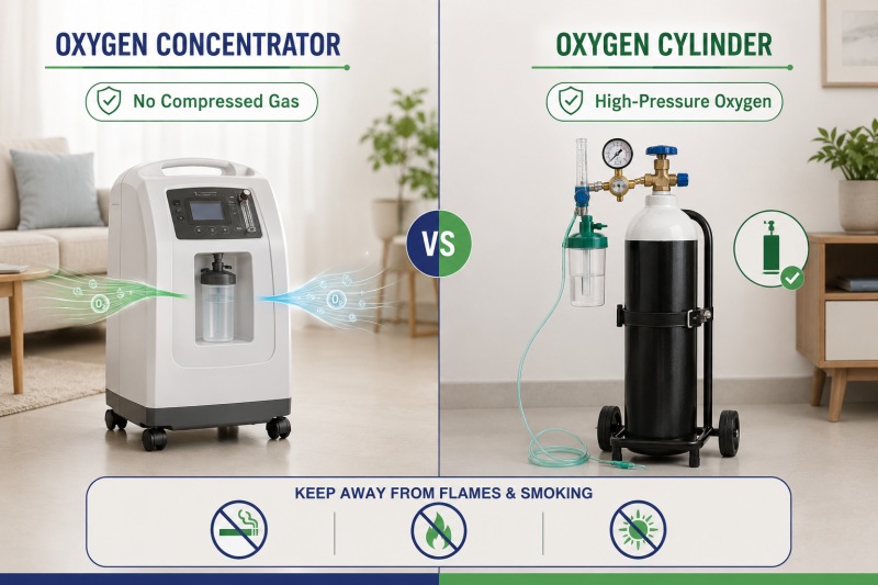 Safety comparison between oxygen concentrator and oxygen cylinder at home